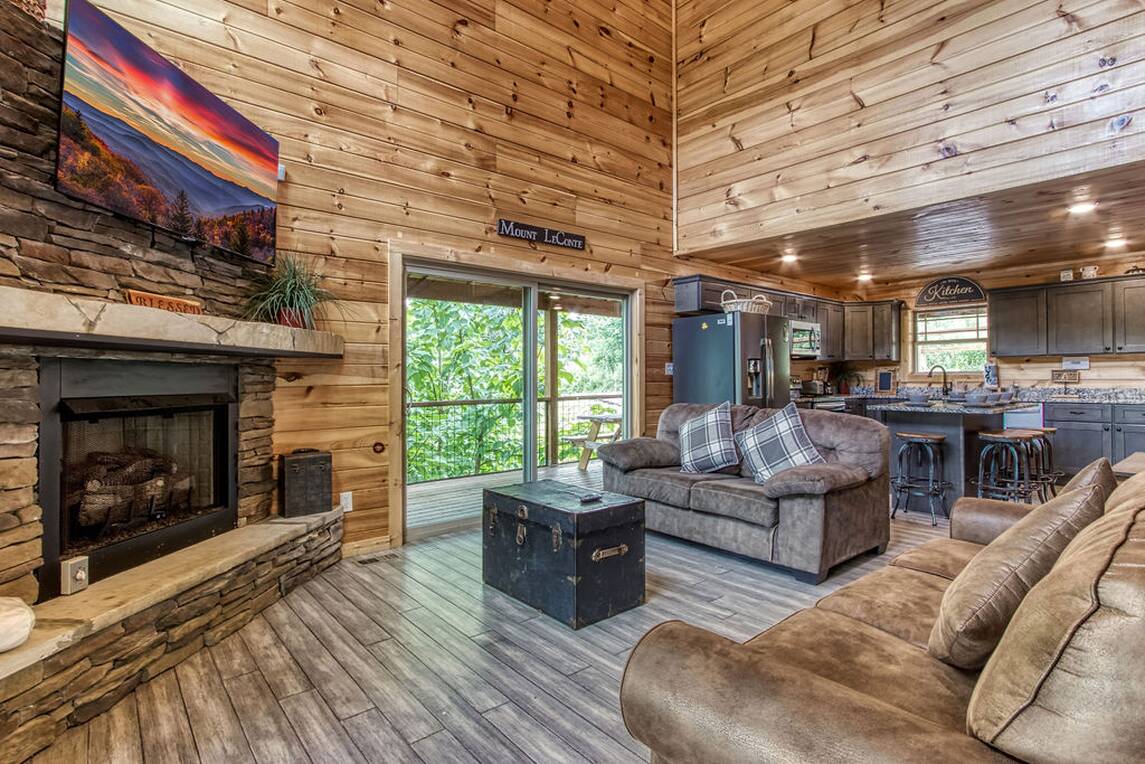 Nestled in the heart of a log cabin, cozy interiors whisper