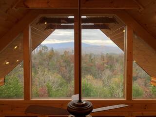 View of mountains from windows on loft level