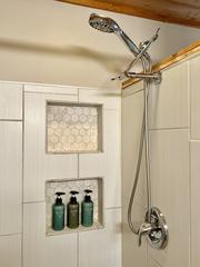 Tiled shower and showerhead