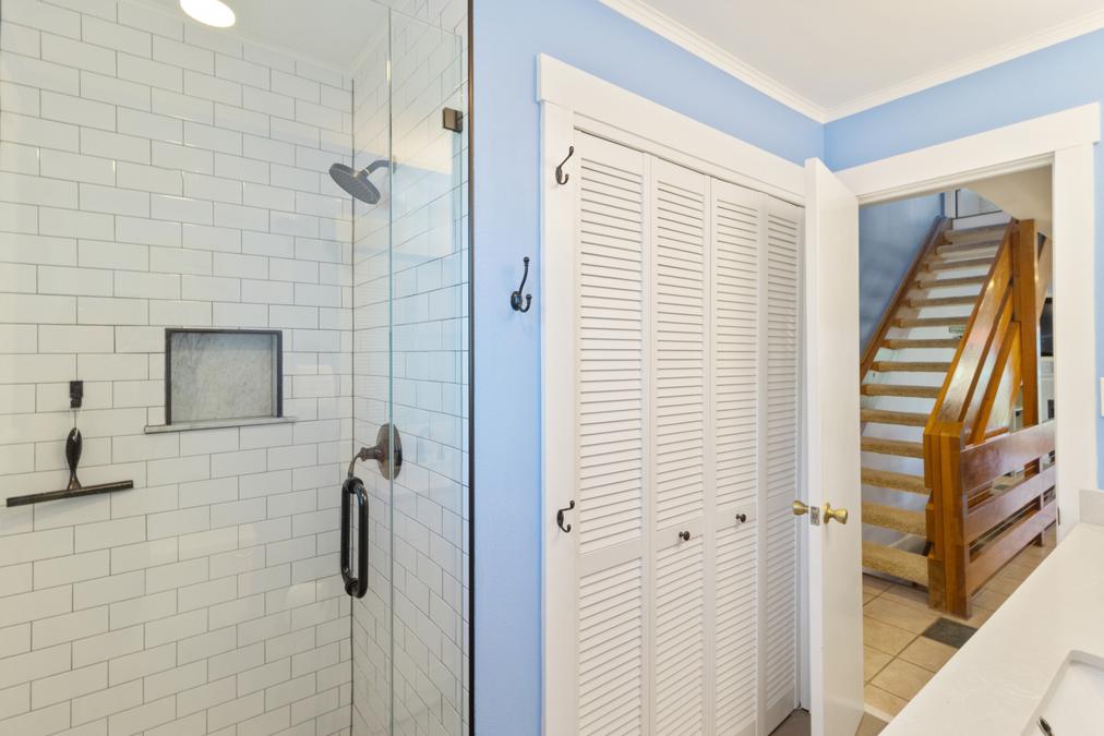 Guest bathroom on the main level with a new tile shower