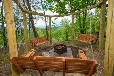 Moose Haven Cabin - Outdoor fire pit with swings