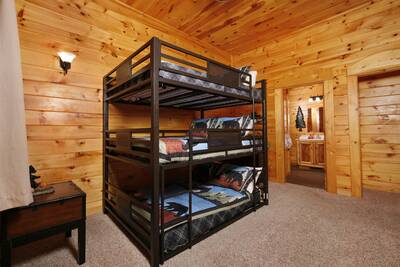 Katies Lodge lower level bedroom 4 with triple bunk beds with full size mattresses