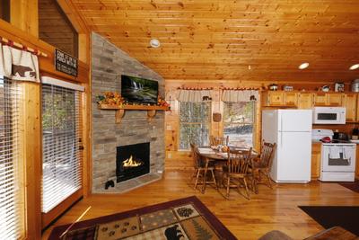 Bearadise - Seasonal stone encased gas fireplace