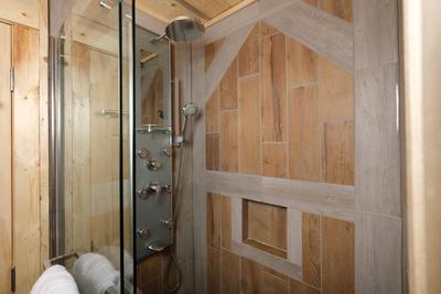 The Hidden End bathroom two with walk in spa shower