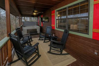 Margaritas at Sunrise - Covered front deck with rocking chairs and hot tub