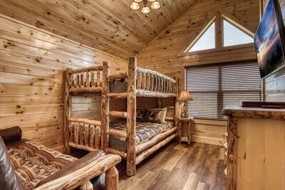 Blue Bear Splash - Bedroom three with queen over queen bunk beds