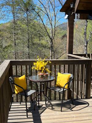 A Mountain Hideaway Lodge - Side deck with table and chairs