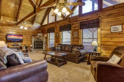 Sweet Dreams living room with vaulted ceilings