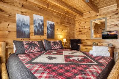 Baby Bear Cabin - Main level bedroom 1 with 32-inch TV
