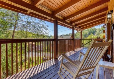 Baby Bear Cabin - Covered wrap around deck with rocking chairs