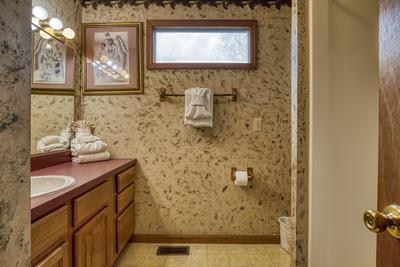 Dances With Wolves upper level bathroom with walk in two seat shower