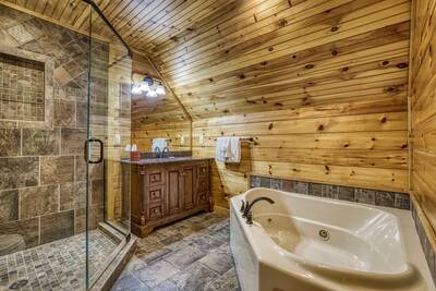Angels Gift - Upper level bathroom 2 with walk in shower and whirlpool tub