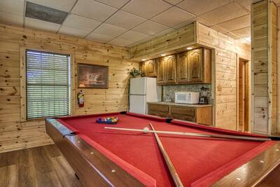 Grandpas Getaway lower level game room with kitchenette