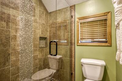 Best Time Ever upper level bathroom with walk in shower