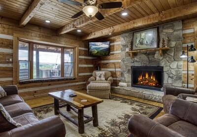 Secluded Summit living room with gas fireplace