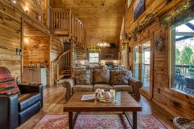 My Pigeon Forge Cabin - Living room and fully furnished kitchen