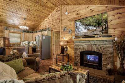 Cabin Fever living room with 65 inch TV
