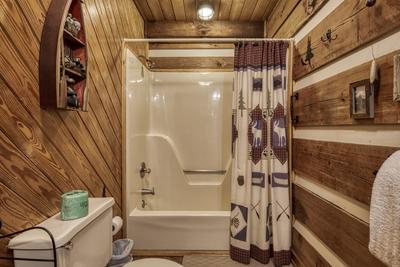 Cozy Bear Escape main level bathroom with tub/shower combo