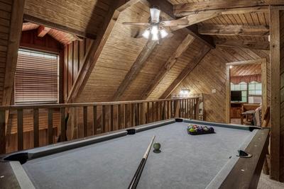 Cozy Bear Escape pool table in loft area