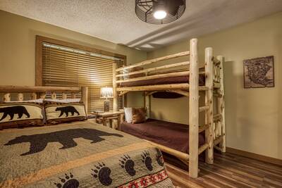 S'more Family Fun - Bedroom two with queen bed and twin bunk beds