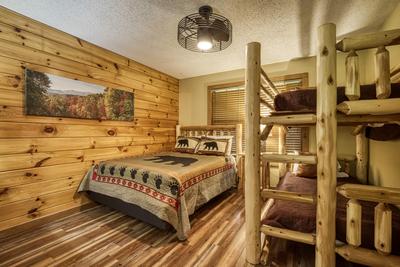 S'more Family Fun - Bedroom two with queen bed and twin bunk beds