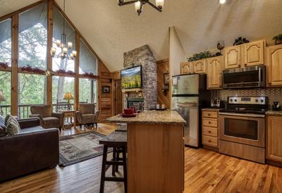 A Beary Good Time kitchen island and living room