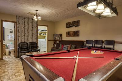 A Beary Good Time lower level game room with pool table