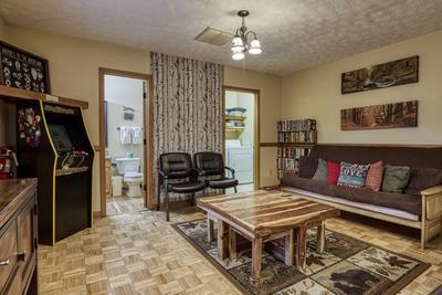 A Beary Good Time lower level game room with futon