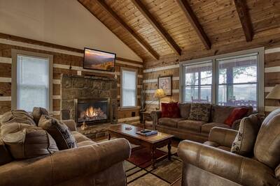 Pleasant View living room with wood burning fireplace