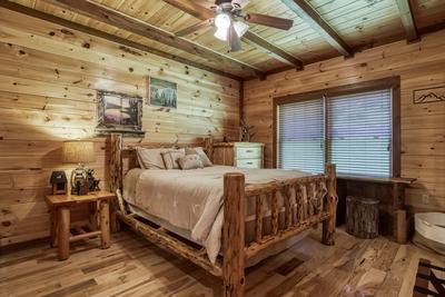 The Bear Cubs main level bedroom with queen size bed