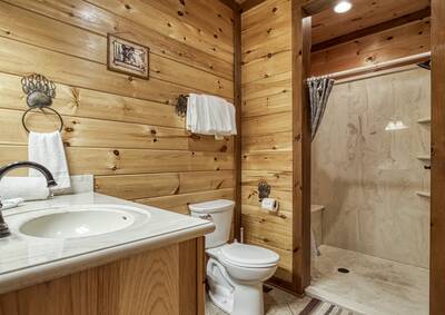 The Bear Cubs main level bathroom with walk in shower
