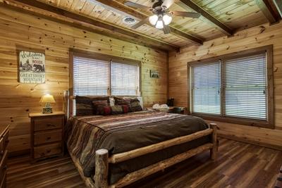 The Bear Cubs main level bedroom with queen size bed