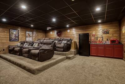 The Bear Cubs lower level theater with recliners