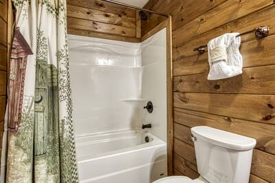 The Bear Cubs lower level bathroom with tub/shower combo