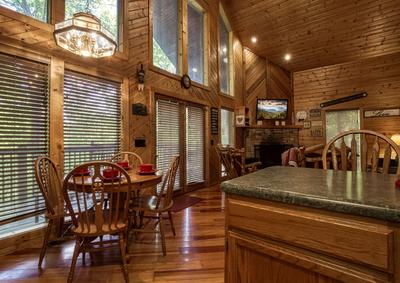 Angels Gift dining area with vaulted ceilings