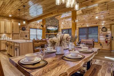 Cozy Cub Cabin dining table and living room