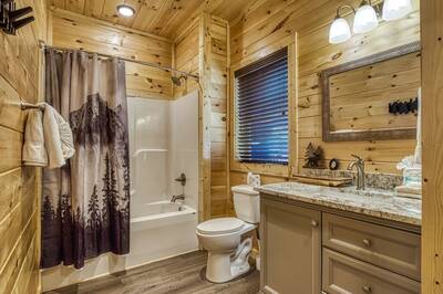 Singing in the Smokies main level bathroom with tub/shower combo