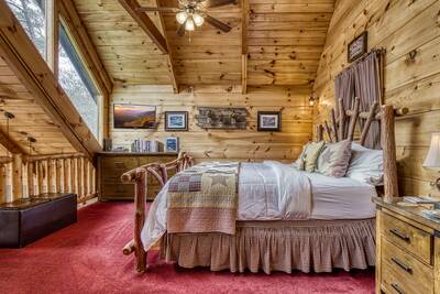 A Walk in the Clouds bedroom with vaulted ceilings