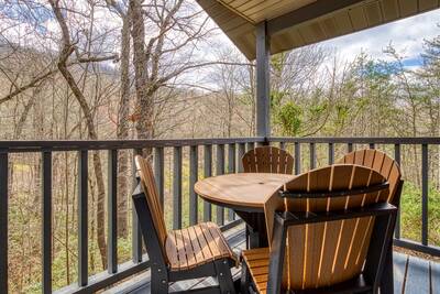 Lakeview covered back deck with sitting area