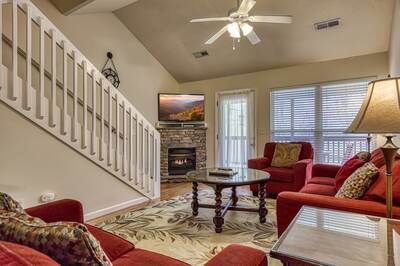Henderson Riverside #2 living room with seasonal gas fireplace