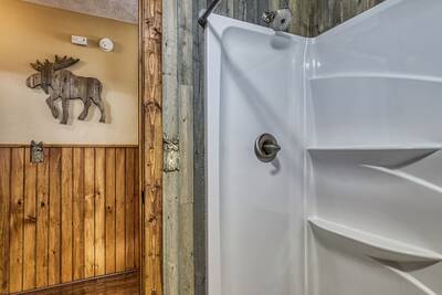 Moose Haven Cabin bedroom one with walk in shower
