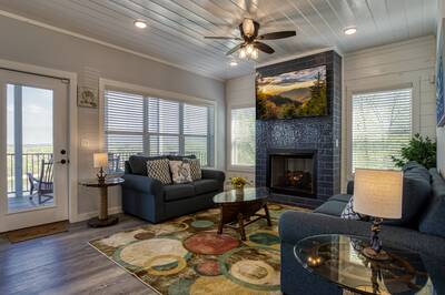 Lake View Therapy living room with seasonal gas fireplace