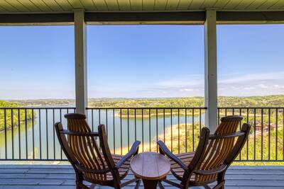 Lake View Therapy covered back deck with rocking chair