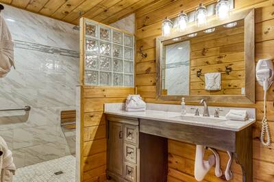 Getaway Mountain Lodge main level bathroom two with walk in shower