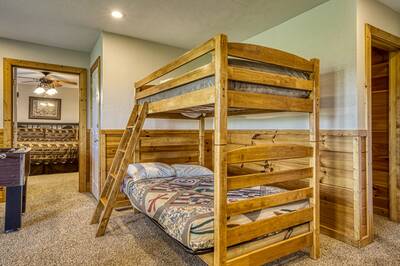 Getaway Mountain Lodge lower level game room with bunk beds