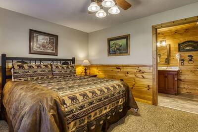 Getaway Mountain Lodge lower level bedroom two with king size bed
