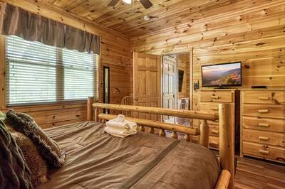 Antler Run second floor bedroom two with king size bed and flat screen TV