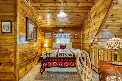 Campfire Lodge loft area with queen size bed