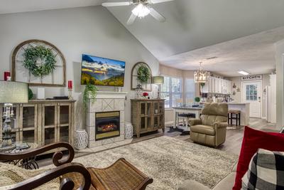 Sparkling Waters living room with seasonal gas fireplace