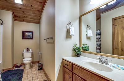 Blue Sky upper level bathroom with single vanity